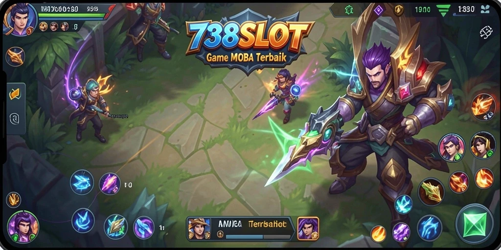 Screenshot gameplay 738SLOT dengan aksi seru di arena MOBA.