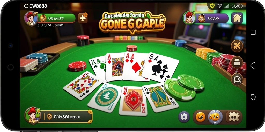 Screenshot gameplay CW8888 dengan suasana Gaple yang asyik.