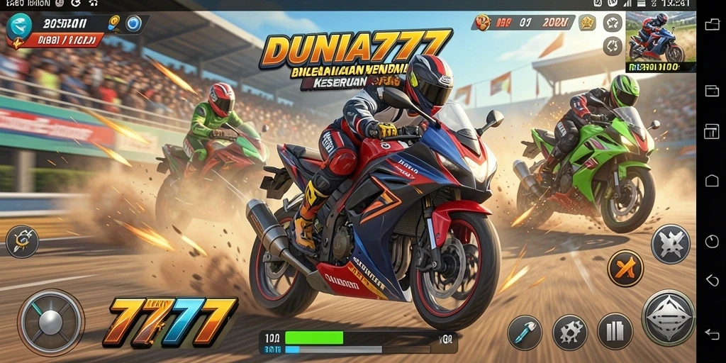 Screenshot DUNIA777 menampilkan balapan motor yang seru dan mendebarkan.