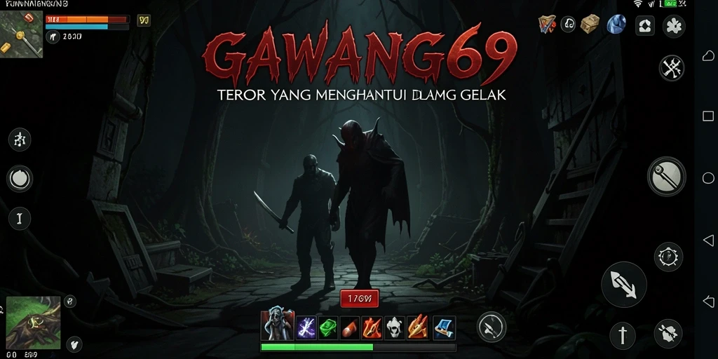 Tampilan gameplay mencekam dari GAWANG69 dalam suasana gelap.