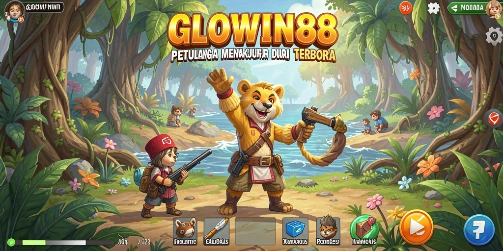 Screenshot menunjukkan karakter menjelajahi dunia terbuka GLOWIN88.