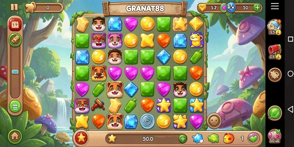 Screenshot gameplay yang menunjukkan momen seru dalam mencocokkan simbol.