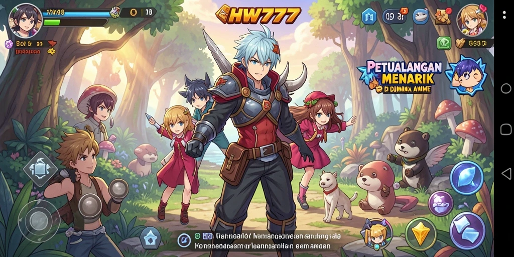 Screenshot HW777 menampilkan karakter anime dalam pertarungan seru.