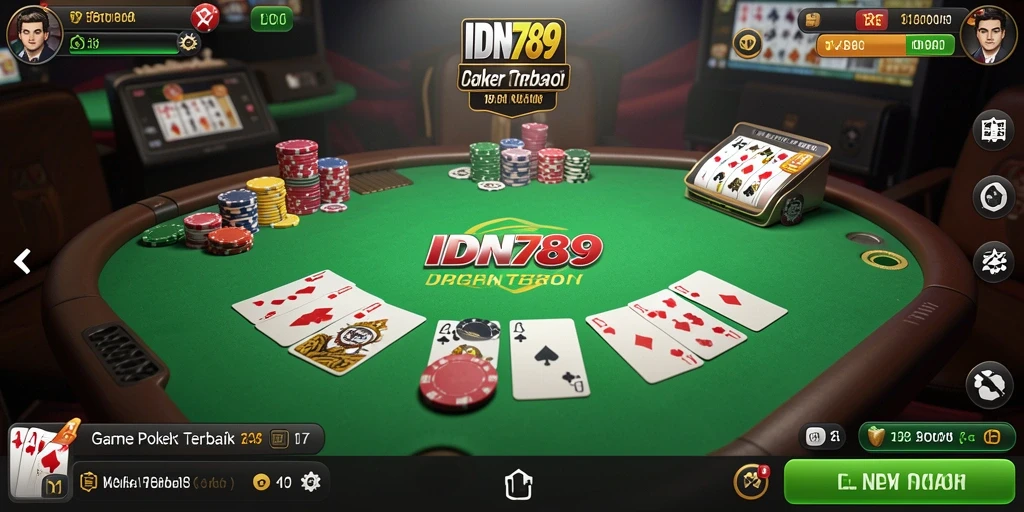Screenshot menunjukkan gameplay poker yang mendebarkan di IDN789.