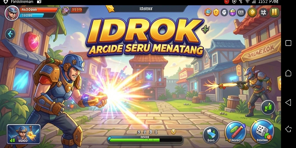 Screenshot gameplay IDROK menampilkan aksi seru di level arcade.