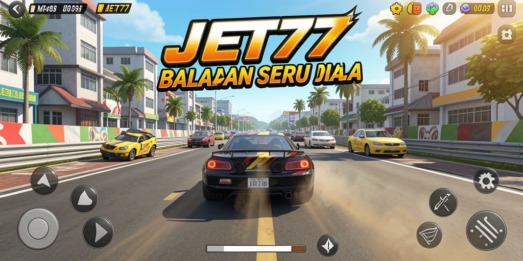 Screenshot gameplay JET77 menampilkan aksi balapan yang mendebarkan.