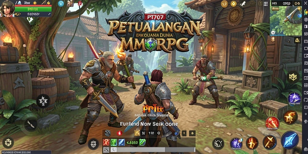 Screenshot utama gameplay PT707 menampilkan aksi pertempuran seru di dunia MMORPG.
