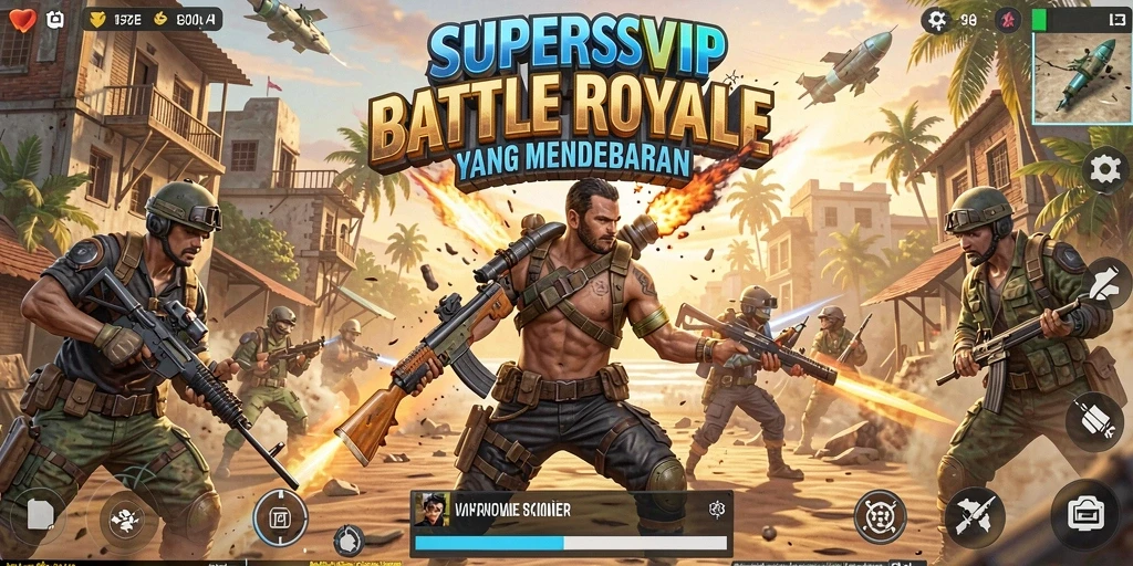 Tampilan mendebarkan dari gameplay Battle Royale di SUPERSVIP.